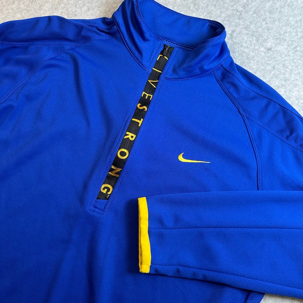 Nike Livestrong Mens Large Blue Yellow Fit Dry Quarter Zip Pullover Jacket